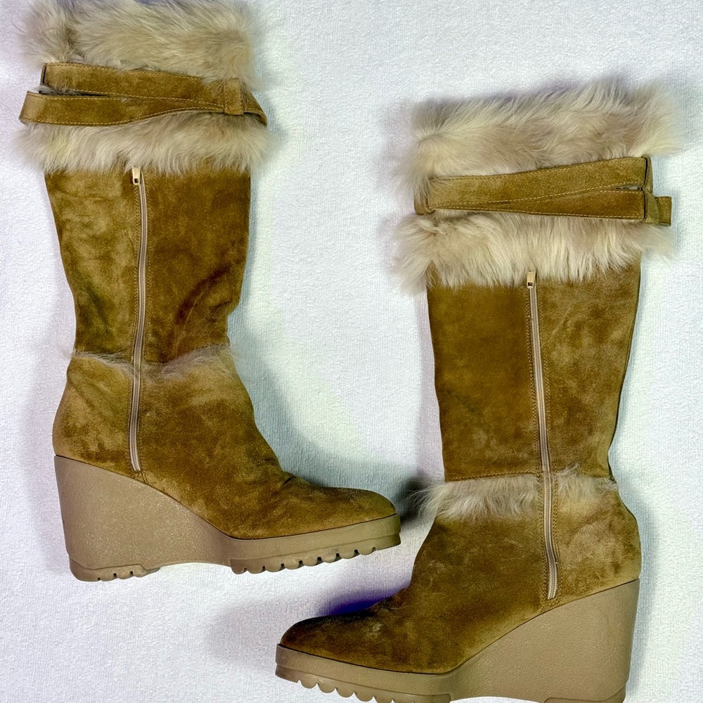 Coach Sharma Suede Wedge Boots with Fur Trim - Picture 4 of 8